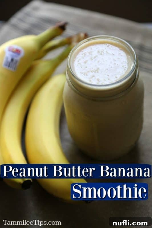 Creamy Peanut Butter Banana Smoothie Guide 2 Peanut Butter banana smoothie in a glass with smoothie and a bunch of bananas