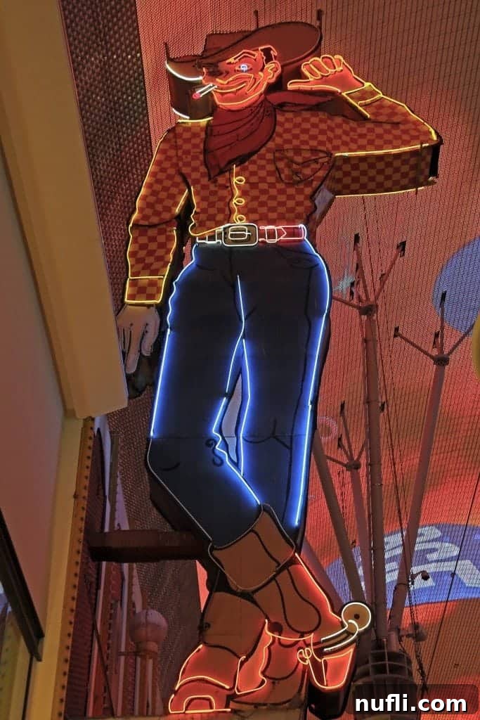 Cowboy sign Fremont Street - Retro Vegas vibe with a neon cowboy figure