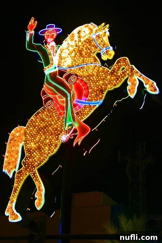 Cowboy and horse sign Fremont Street - Classic neon lights depicting a cowboy riding a horse