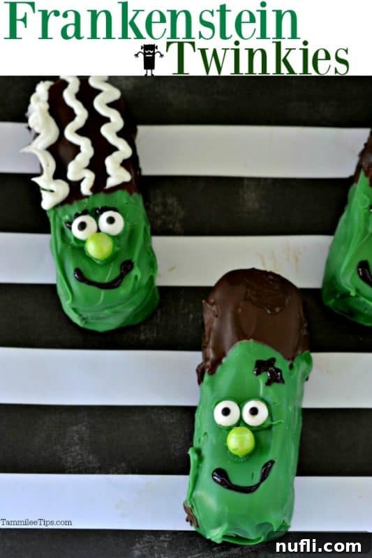 Frankenstein and Bride of Frankenstein Twinkie on a striped plate