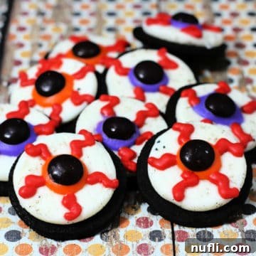 Stacked Crazy Eye Halloween Oreo cookies ready for a party