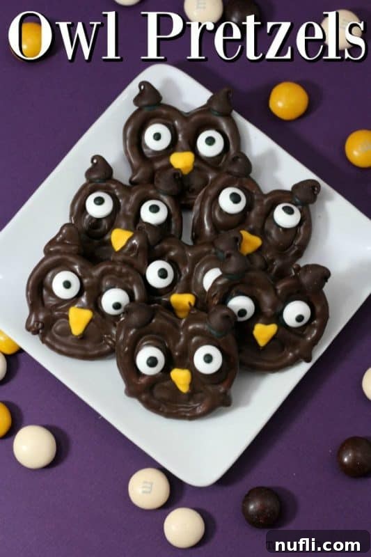 Delightful Halloween Owl Pretzels artfully stacked on a clean white plate, ready for a spooky celebration.