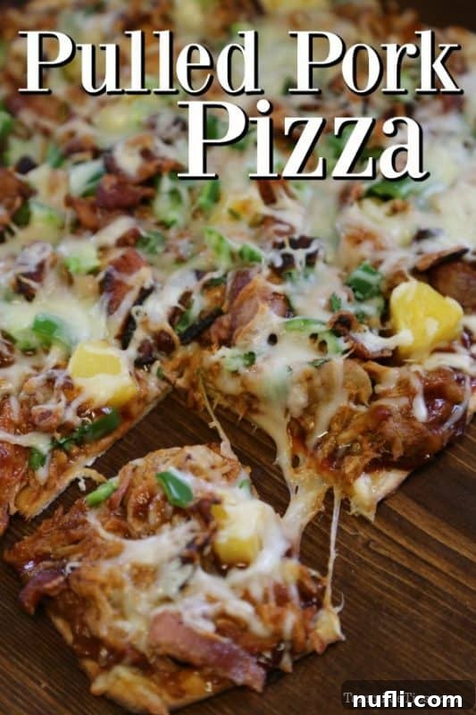 pulled pork pizza over a pizza with squares pieces cut