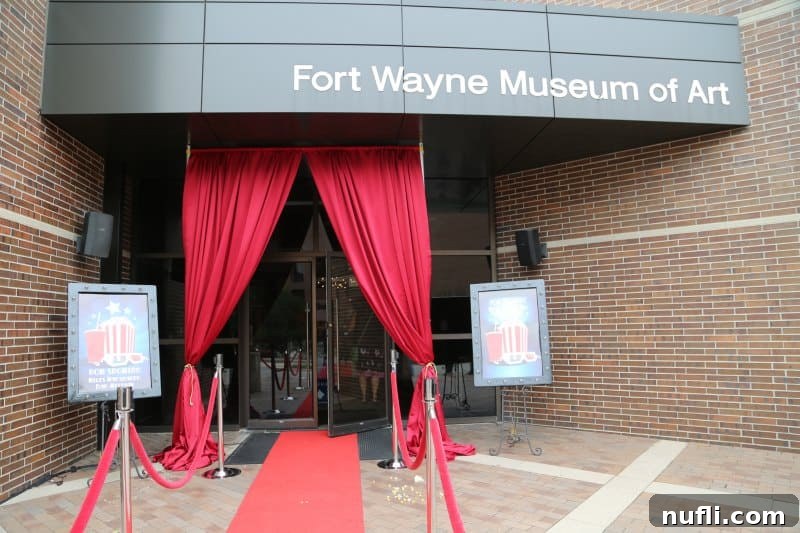 Red carpet leading into the entrance of Fort Wayne Museum of Art