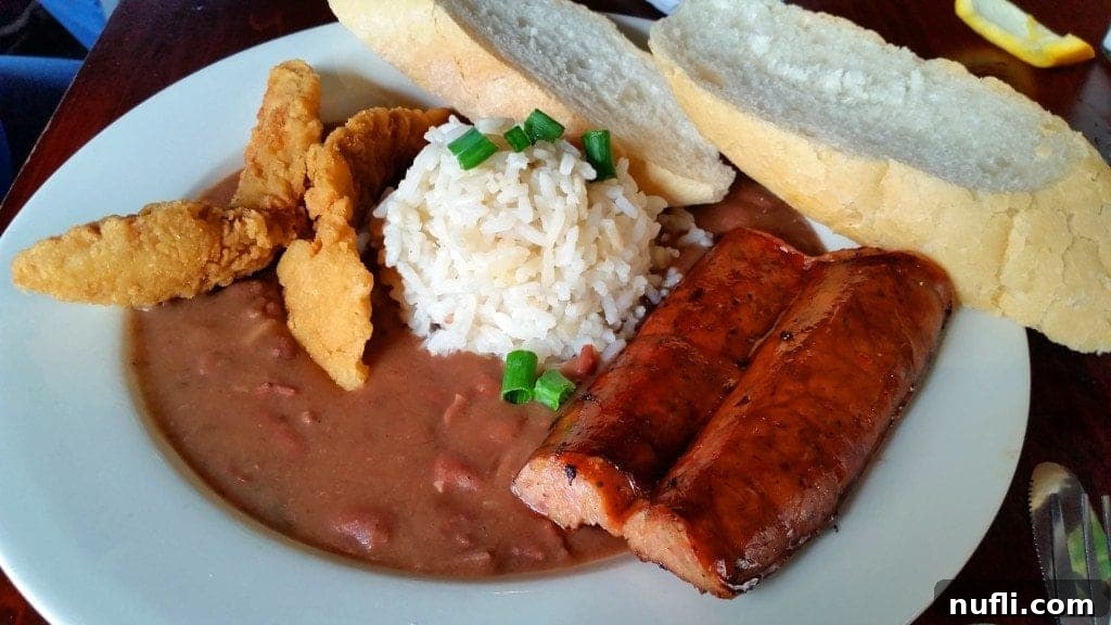 A comforting plate of traditional red beans and rice from Charters House New Orleans, a local favorite.