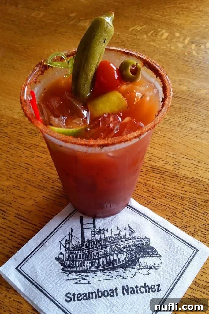 A refreshing Bloody Mary cocktail served on the deck of the Steamboat Natchez in New Orleans.