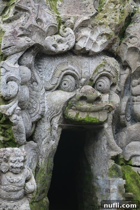 Bali's Ancient Goa Gajah Elephant Cave 4 Close up to the entrance of the Elephant Cave carvings