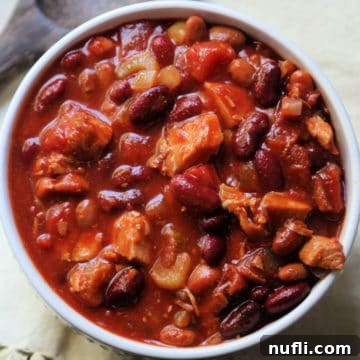 Turkey Chili in a white bowl