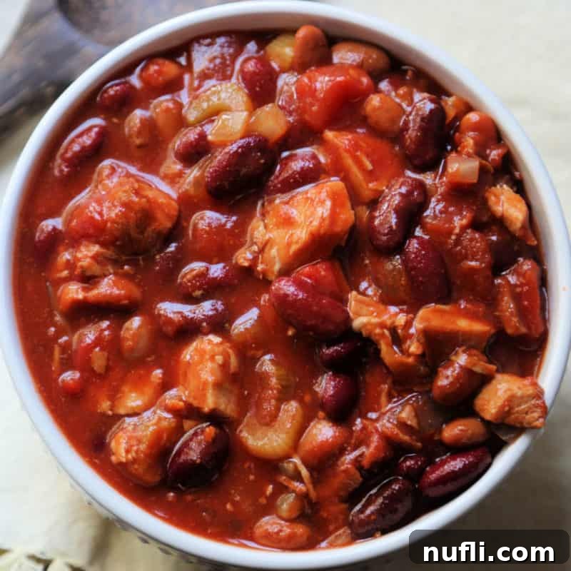 Turkey Chili in a white bowl