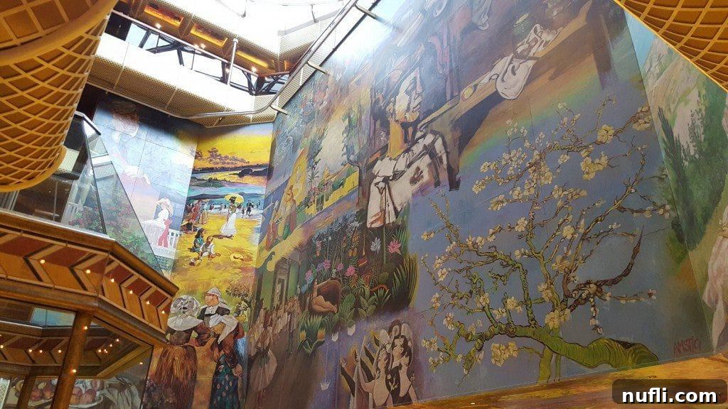 Carnival Conquest Docks in La Romana, Dominican Republic 6 Stunning abstract art in Carnival Conquest lobby atrium