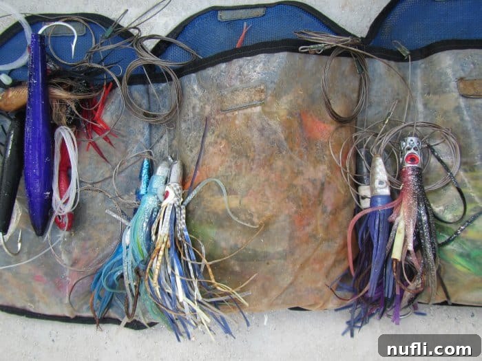 Grand Turk Deep Sea Fishing: Hooking Adventure, Landing Joy 5 fishing lures laid out on a mat