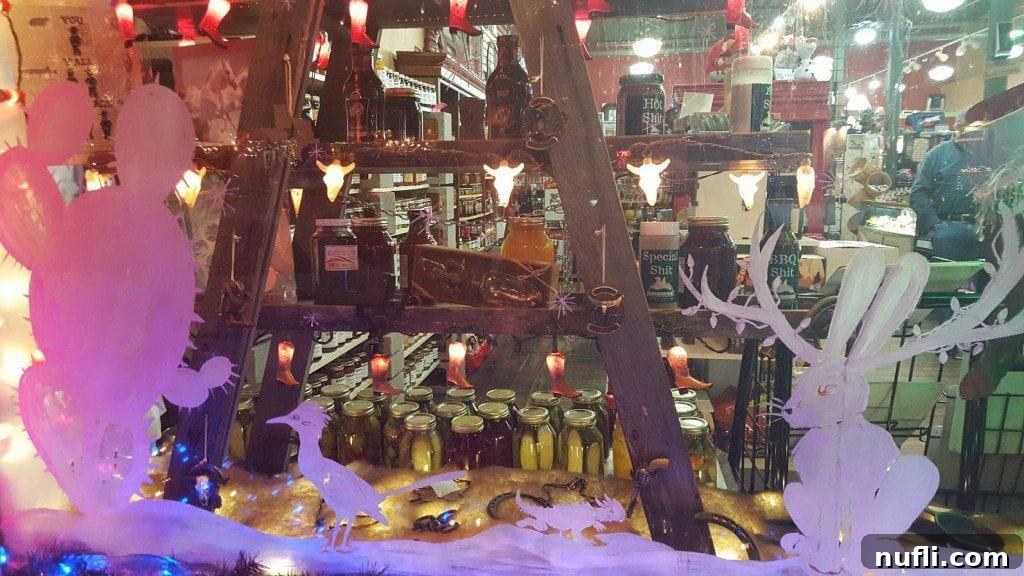 Another charming holiday window display, showcasing festive decor in Grapevine.