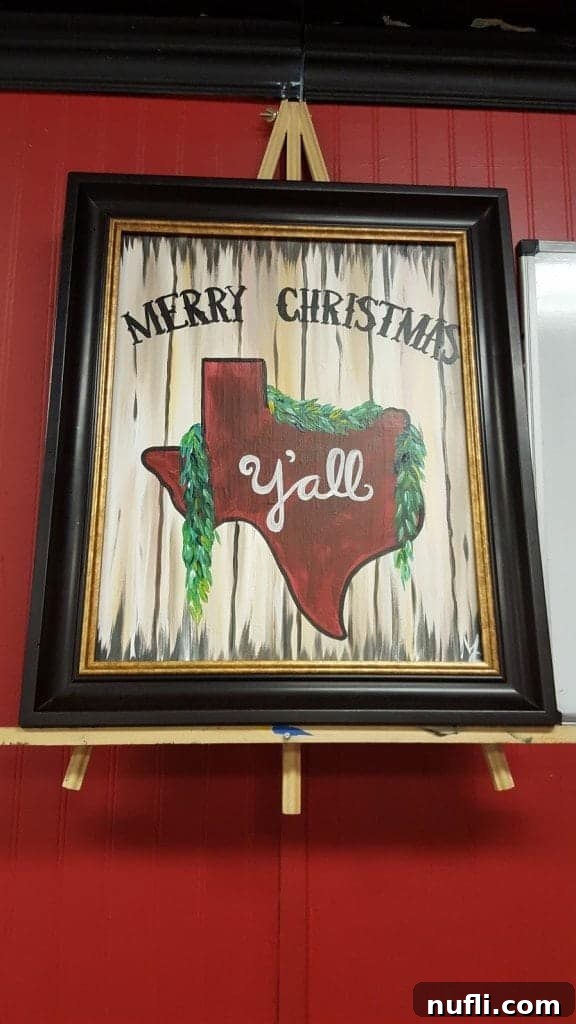 A close-up of a beginner's painting during a 'Painting with a Twist' class, showing initial brushstrokes.