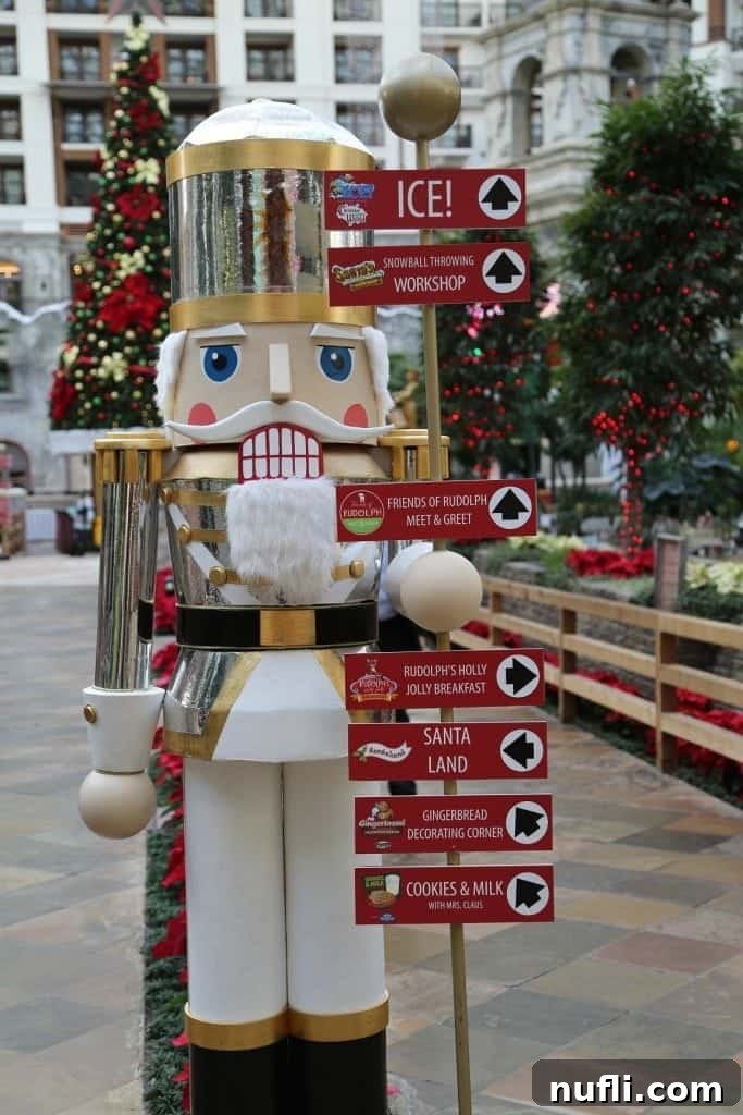 A majestic Nutcracker decoration stands guard at the Gaylord Texan Resort, adorned for Christmas.