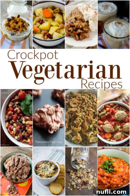 Over 40 Simple Plant-Based Slow Cooker Meals 2 Crockpot Vegetarian Recipes text in a collage of multiple vegetarian recipes, showcasing vibrant plant-based dishes