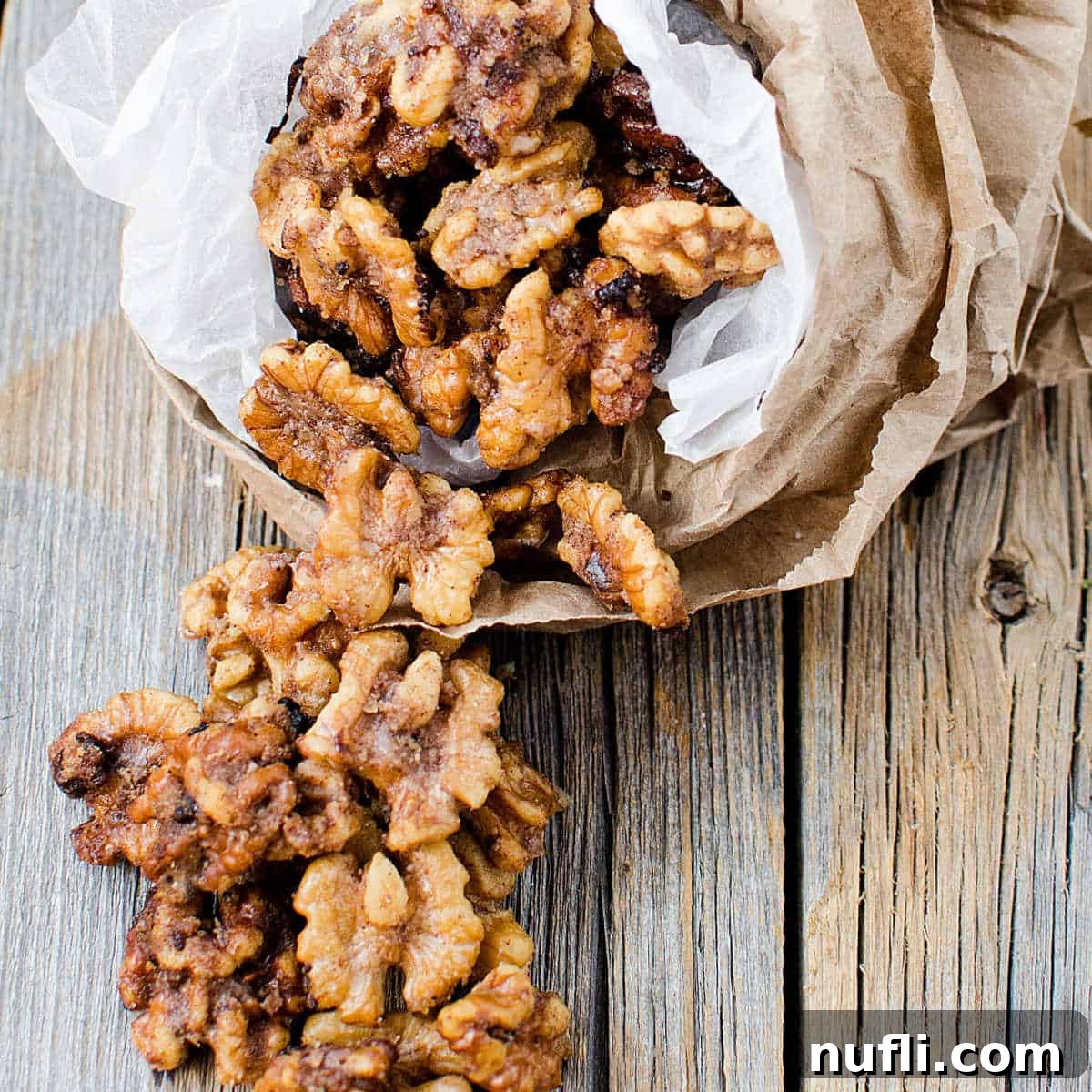 Over 40 Simple Plant-Based Slow Cooker Meals 9 Candied pecans wrapped in parchment paper, a sweet and spiced snack