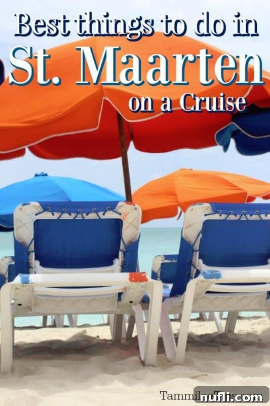Best Things to do in St. Maarten on a cruise over lounge chairs and an umbrella