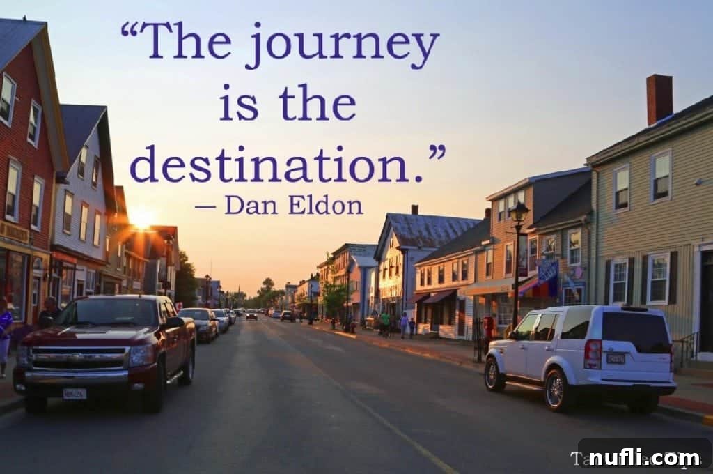 Minimalist image featuring the quote 'The journey is the destination' over a serene natural landscape, inspiring contemplation on the value of travel and personal growth.