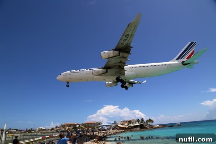 Air France plane coming in over Maho Beach 