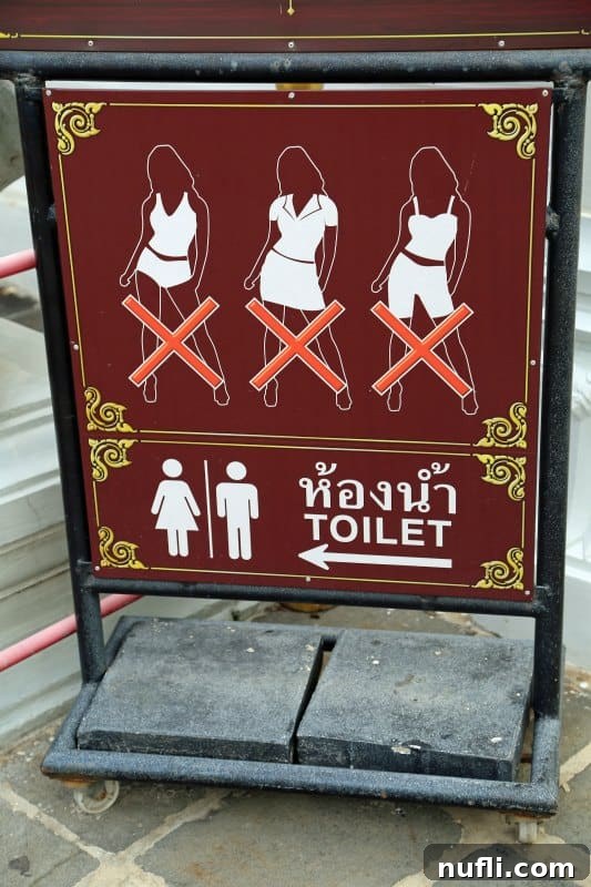 Informative sign detailing the appropriate dress code for visitors entering Wat Arun temple