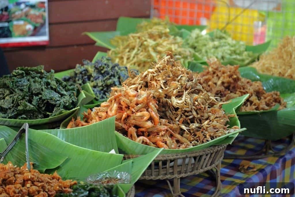 Variety of enticing food options at the Sunday Market in Ko Kret, Thailand