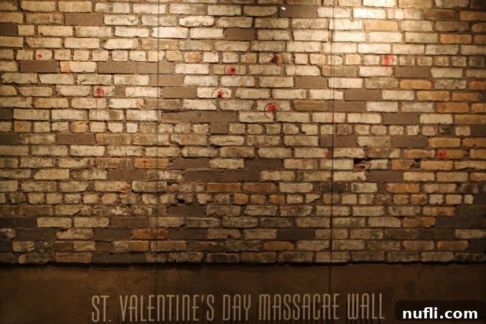 The actual bullet-ridden brick wall from the St. Valentine's Day Massacre exhibit at The Mob Museum, a chilling historical artifact