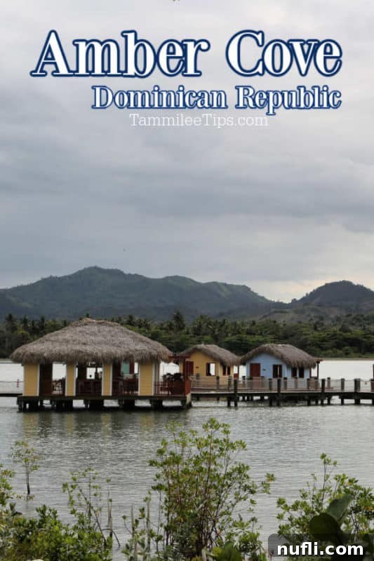 Overhead view of Amber Cove Dominican Republic with huts over the water and a cruise ship in the background