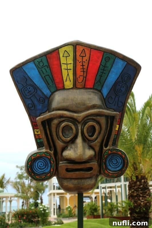 Aztec face sculpture in Amber Cove
