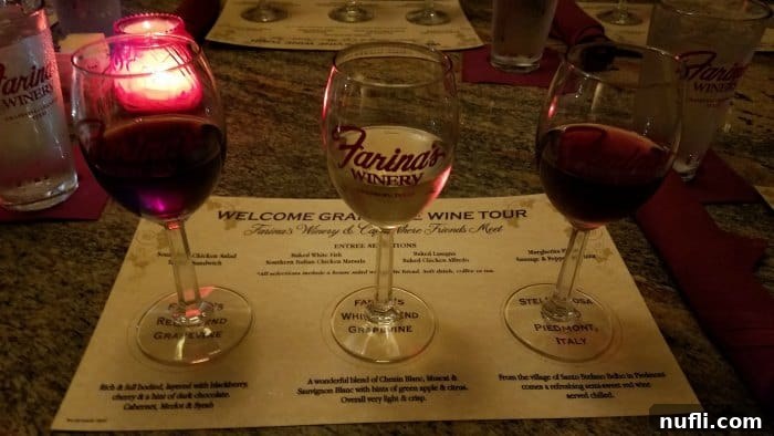 Farina's Winery and Restaurant: A trio of wine samples ready for a tasting tour