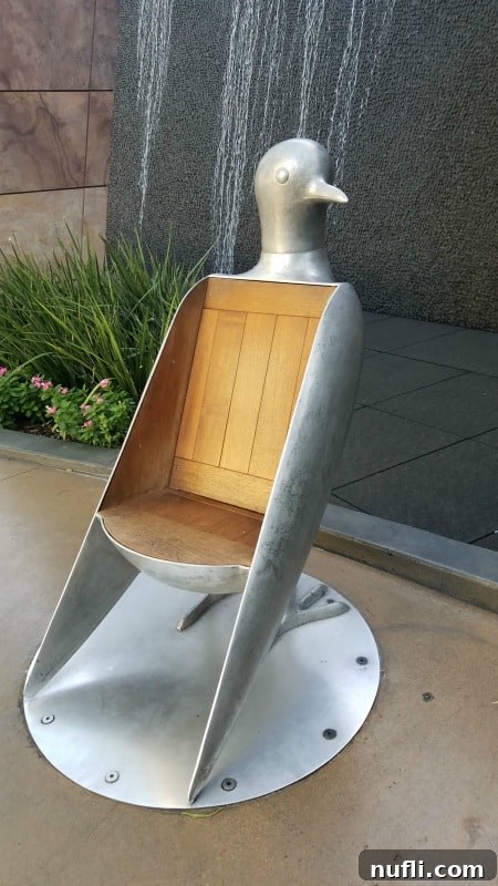 Unique pigeon sculpture chair, part of the extensive art collection displayed throughout the Aria Resort.