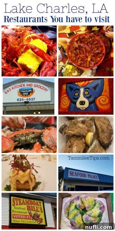 A delicious spread of fresh seafood and traditional Cajun dishes on a rustic table, highlighting the vibrant culinary scene of Lake Charles, Louisiana.