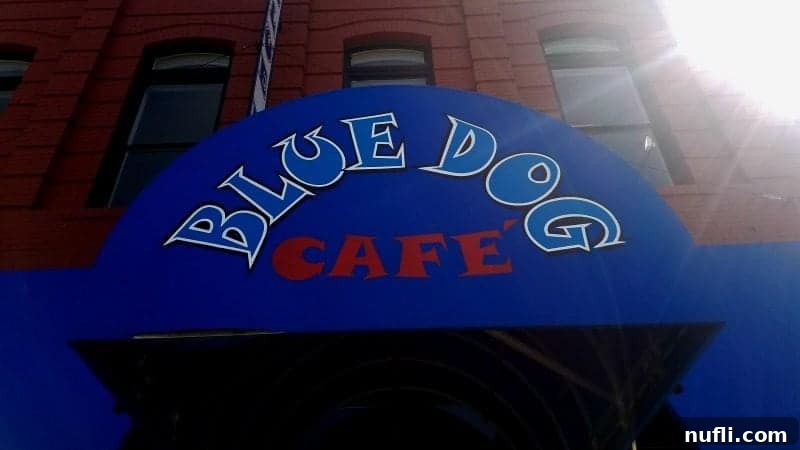 Blue dog cafe sign 