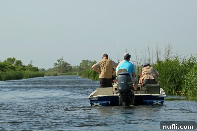 People on a boat observing birds and wildlife during an eco-tour