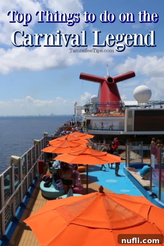 Top Things to do on the Carnival Legend over the top deck of the carnival ship with the funnel in the background 