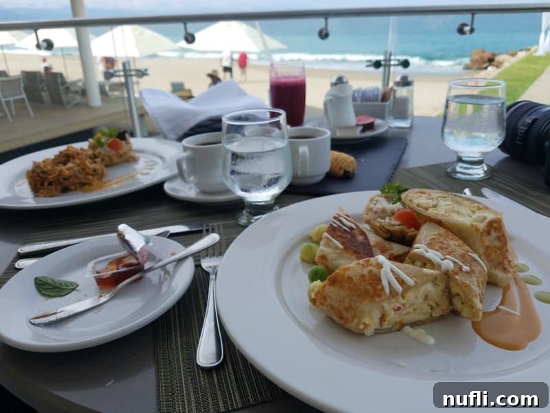 breakfast set up on the table looking out towards the Bay of Banderas at Villa Premiere 