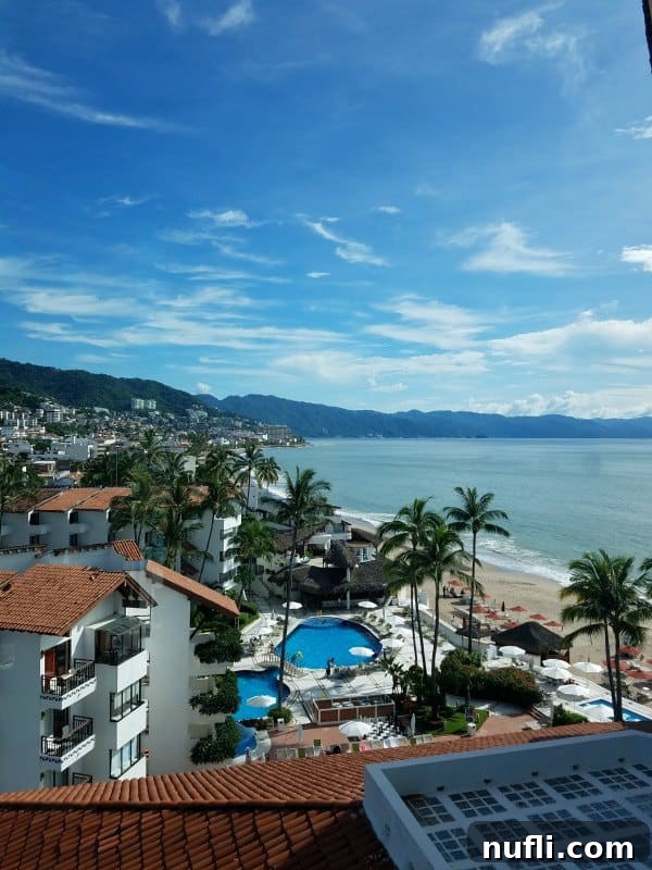 looking out over the hotel and bay of banderas at the Villa Premiere 
