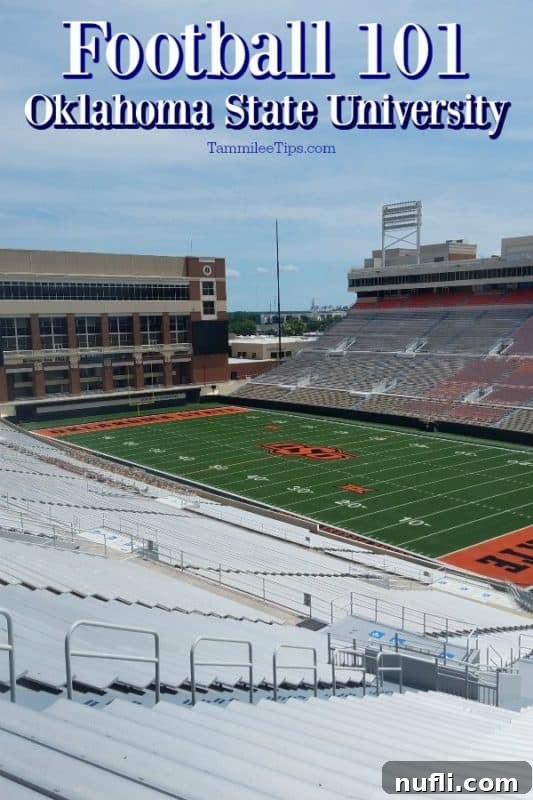 Aerial view of Oklahoma State University football stadium in Stillwater, Oklahoma during Football 101 event.