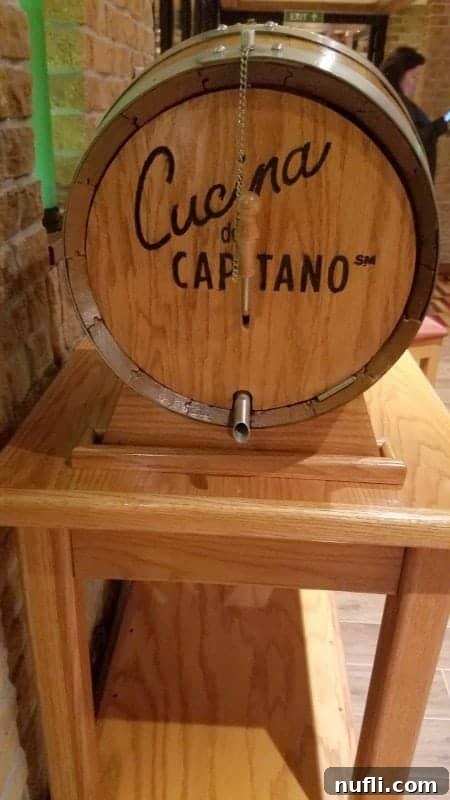 Cucina del capitano printed on the side of a wine barrel 