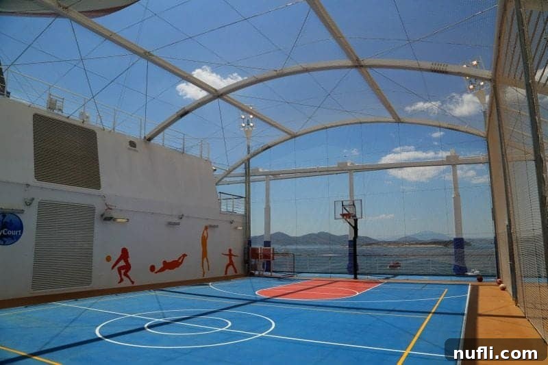 sports court with basketball court and people painted on the wall 