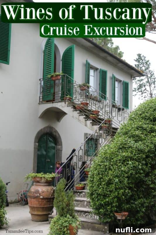 Tuscan Wine Cruise Excursion 2 Wines of Tuscany over the front entrance to a winery