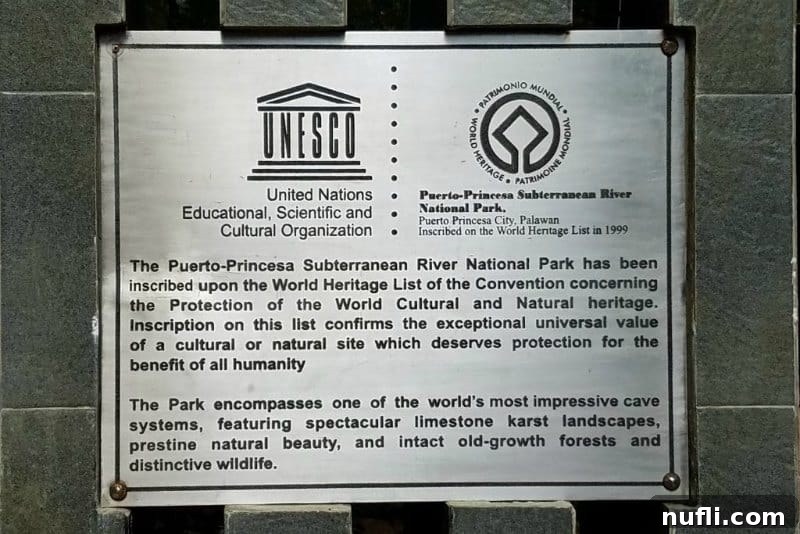 UNESCO World Heritage Sign for Puerto Princesa Subterranean River National Park 