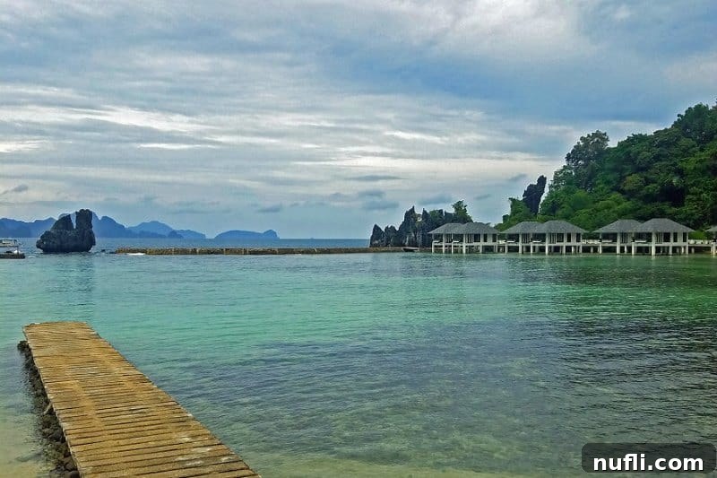 looking over the bay to villas over the water
