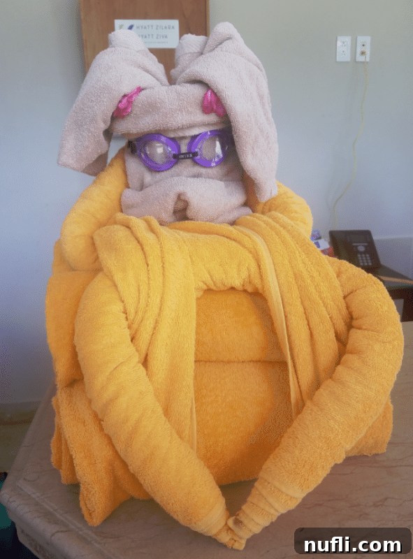 Towel animal crafted by hotel staff, a charming detail in Jamaican hospitality