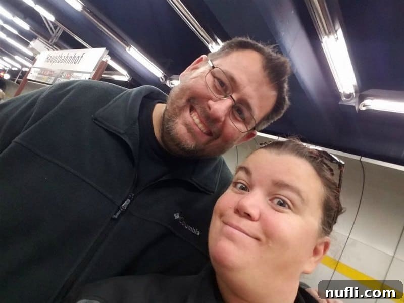 Tammilee and John at the train station, ready for their next journey.