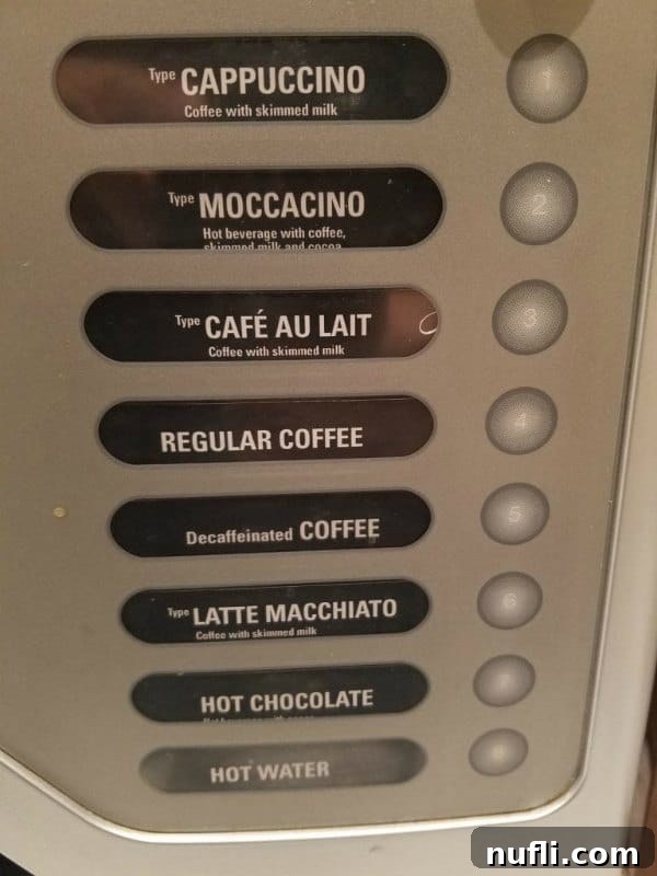 A variety of coffee maker options, showcasing a self-serve beverage station.