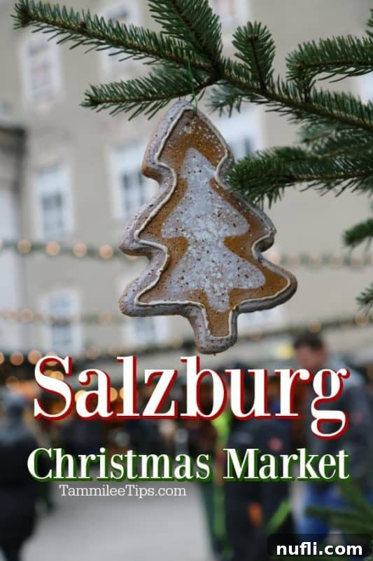 Salzburg Christmas Market with a festive gingerbread tree ornament hanging