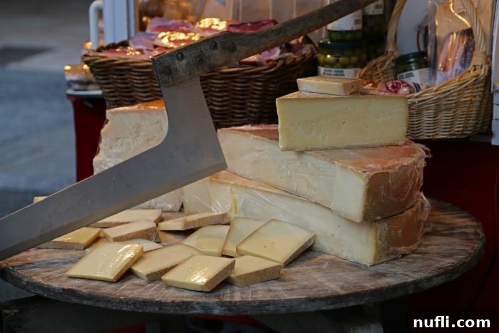 The Magic of Salzburg's Yuletide 4 Artisan cheese wheel and various blocks of cheese displayed with a large knife on a rustic wooden platter