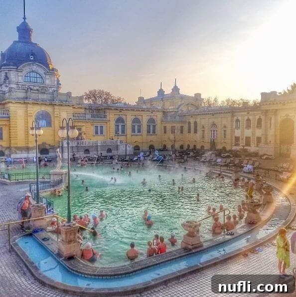 People enjoying the warm thermal pools at the Gellért Thermal Bath in Budapest