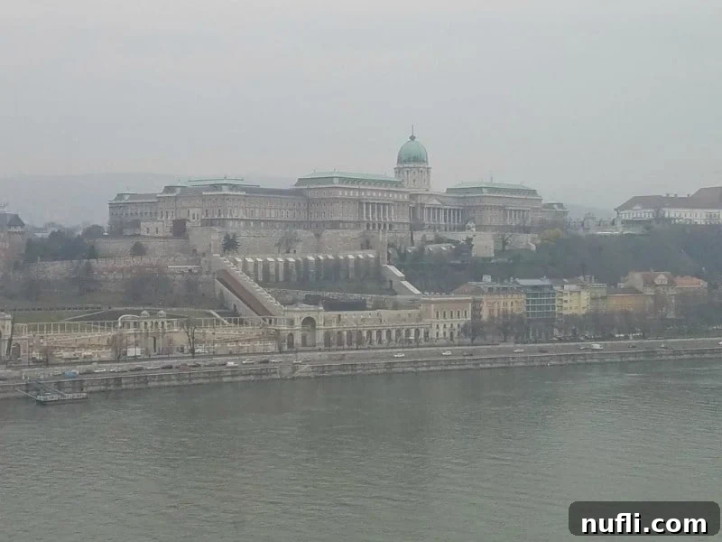 Foggy morning view of the Budapest Parliament building from the Marriott hotel