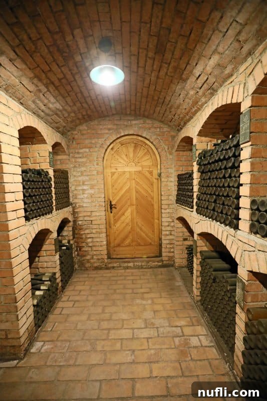 Savor Wachau Valley Wines A Viking River Cruise Excursion 3 wine bottles lined inside a cellar with a wood door
